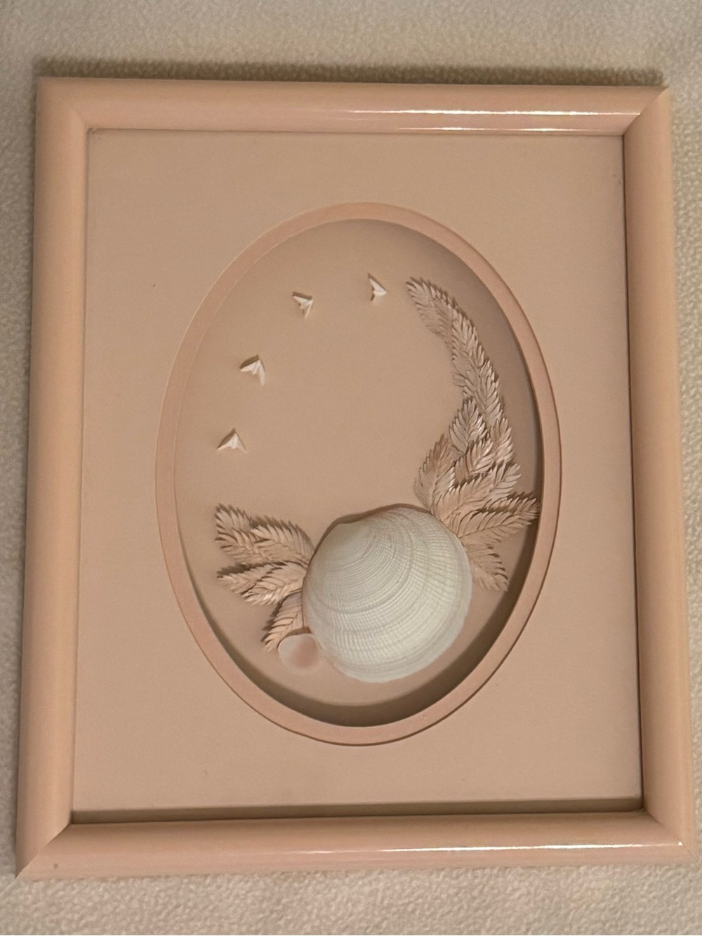 Sea Shell Shadow Box Art Framed Peach Pink 1980s 1990s Golden Girls Beach 9x11